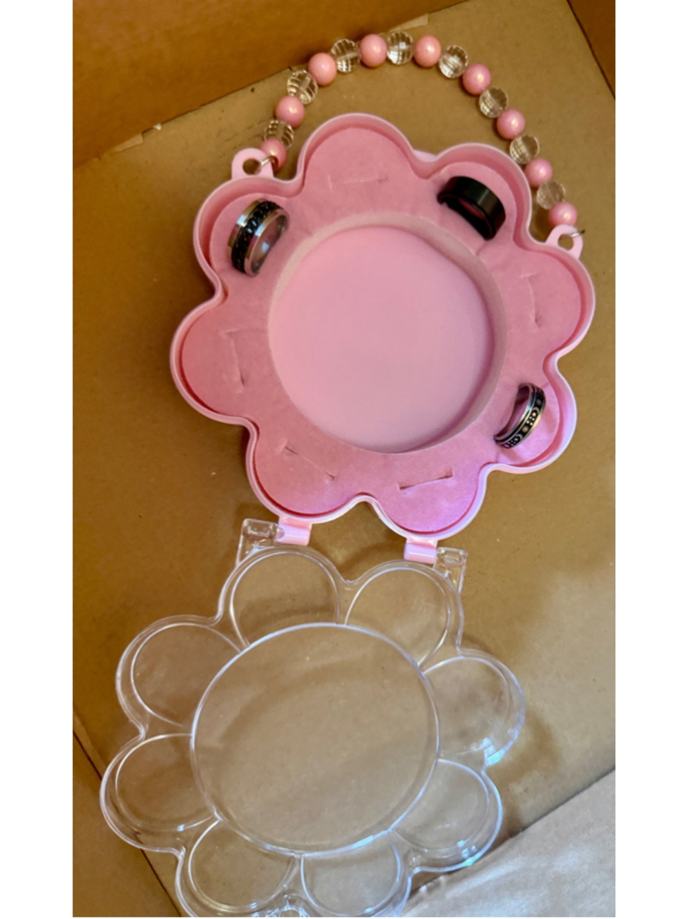 Lot of 3 fidget spin rings sz 8 Jewelry Organizer Case Pink Clear beaded handle